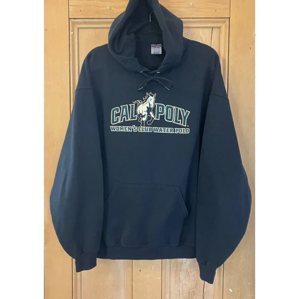 Jerzees Womens Vintage Y2K Cal Poly Water Polo Horse Hoodie Size XL Black SP EXC - Picture 2 of 8